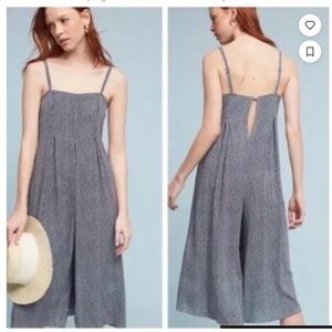 Anthropologie Culottes Blue and White Pinstripe  Inverted Pleats Straps Size XXS